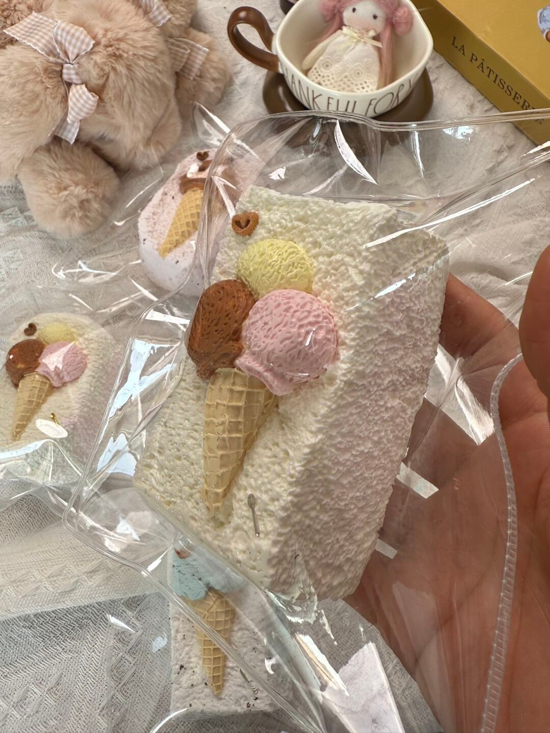 177027 Momo Moon Three-Scoop Long Toast (Dry Milk Clay Texture Series) / 默月 三球长吐司(干奶泥)