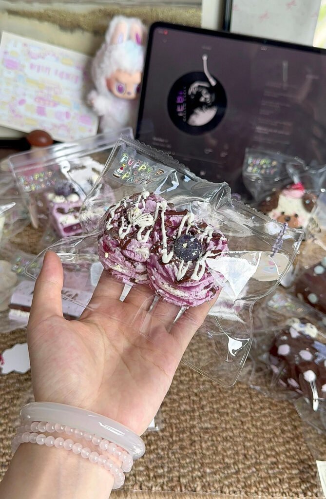 327006 Puppy Party Blueberry Chocolate Cream Roll (Glutinous Rice Clay Texture Series) / 狗派日记 ブルーベリーチョコクリームロール (もち米クレイ触感シリーズ)