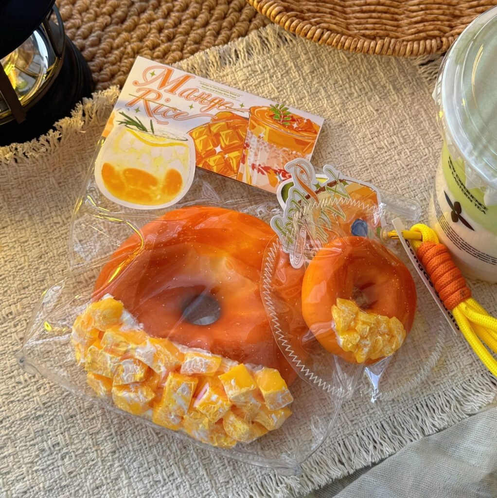 154197 GengGe Studio Bitten Bagel - Mango - Parent and Mini (Thick Cream Clay Texture Series) / GengGe Studio 咬一口贝果(芒果子母款)(厚奶油泥触感系列)
