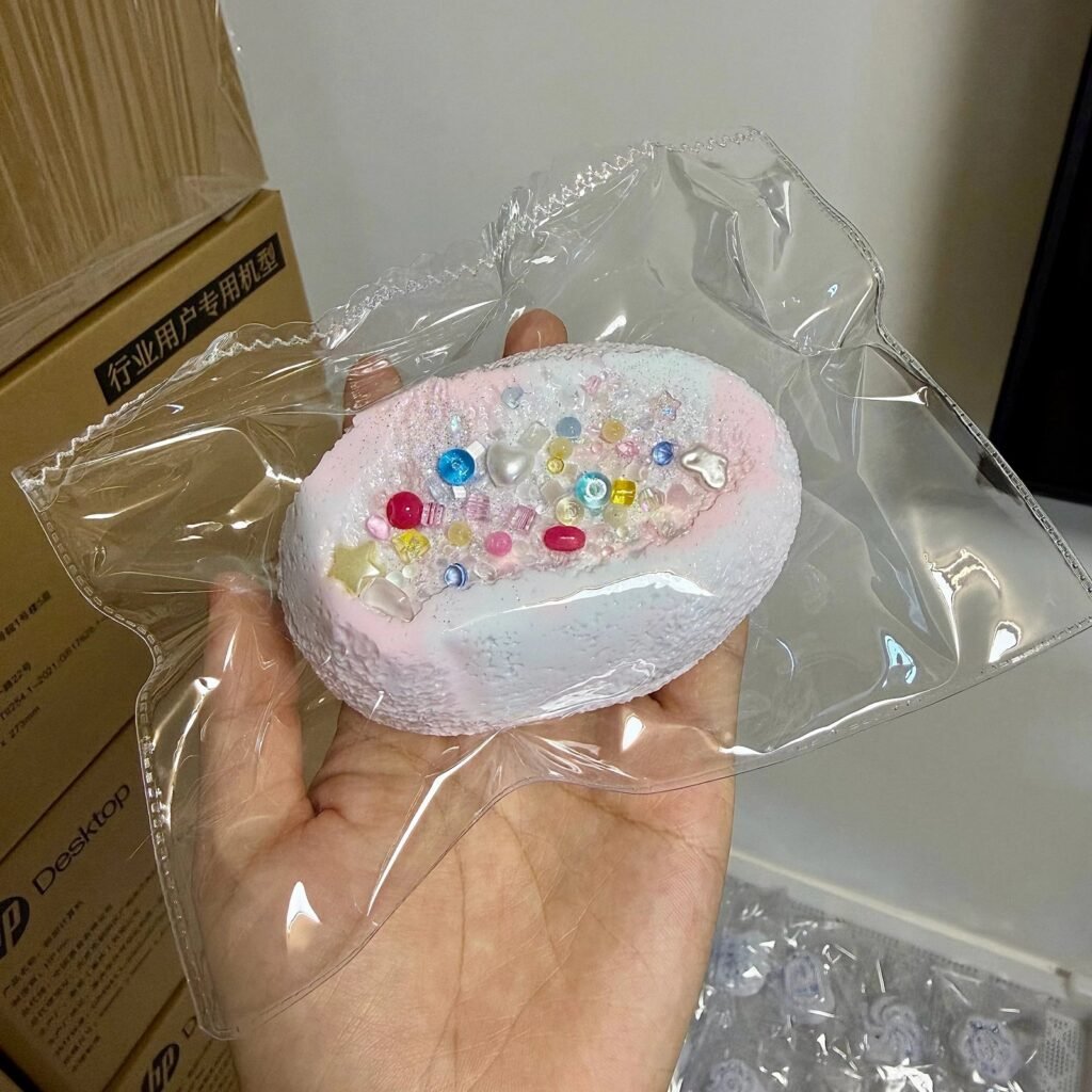 529039 Pearl Mermaid Pink Blue Confetti Double-Layer Senbei - Cosmetic Imperfection (Ultra-Soft Watery Clay Texture Series) / 珍珠美人鱼 粉蓝彩豆双层仙贝·外观瑕疵（变态软偏水泥感触感系列）